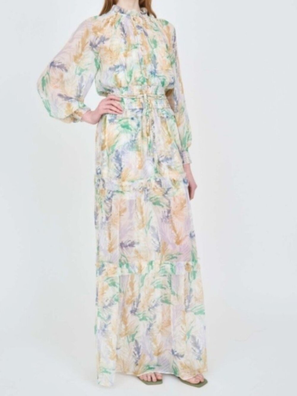Christy Lynn Florence Maxi Dress Womans M NWOT 100% Silk Smocked Palm Print